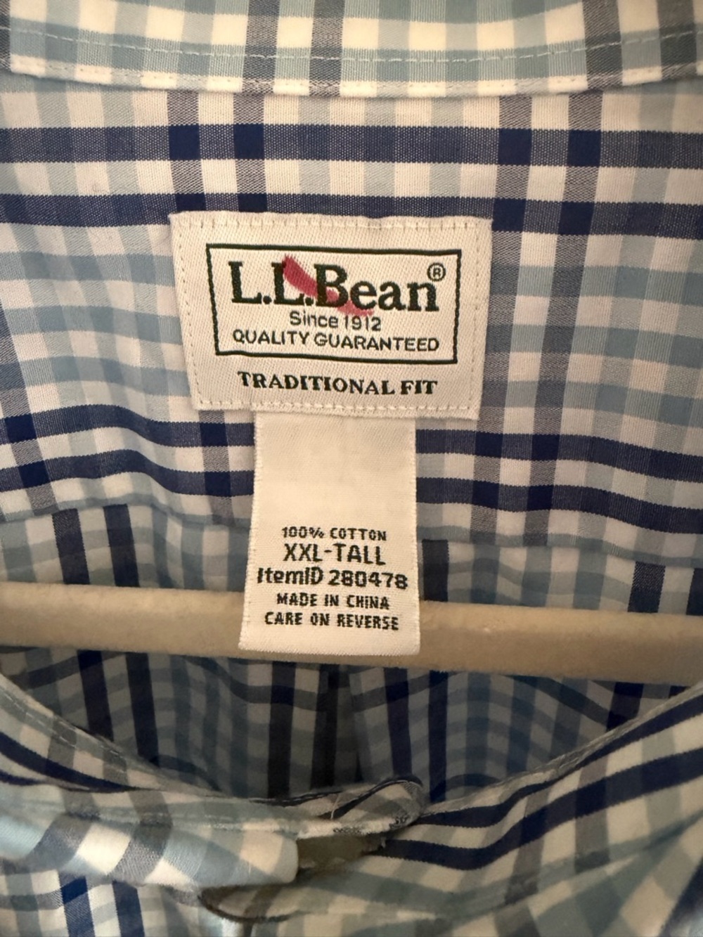 L.L. Bean Men's White and Blue Plaid Button-Down Shirt 100% Cotton - Picture 3 of 6